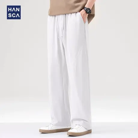 Hansca云感速干麻棉直筒休闲裤男2025夏季轻薄透气弹力宽松长裤子商品大图