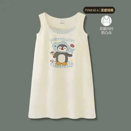 睡衣女款夏可爱企鹅凉感纯棉背心裙新款带内衬家居服夏季吊带睡裙商品大图