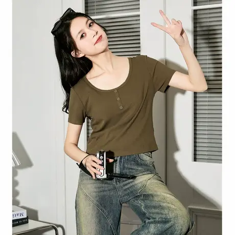 唐狮新款短袖圆领T恤女夏季修身短款上衣女辣妹甜美小衫图片