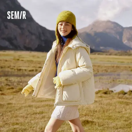 森马羽绒服女质感纯色简约保暖冬季2024新款oversize连帽休闲外套图片