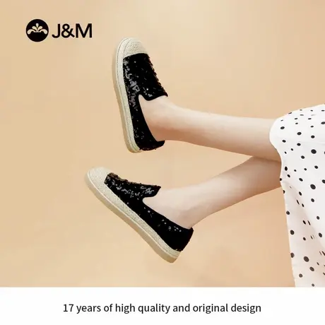 J&M/快乐玛丽渔夫鞋女2025新款秋季时尚亮片一脚蹬镂空休闲单鞋商品大图