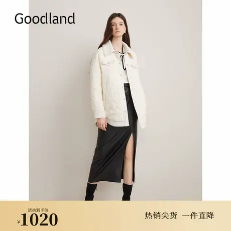 【云朵0压感】Goodland美地2024冬季新款香风千鸟格衬衫薄羽绒服图片