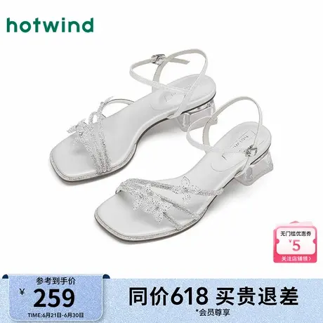 热风粗跟凉鞋女款2025年夏季新款蝴蝶结一字带女款配裙子气质鞋子图片
