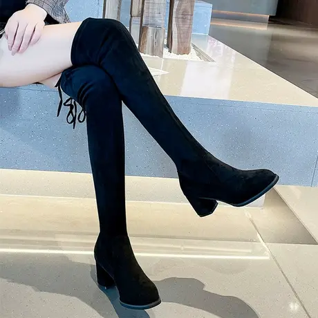 黑色长靴女过膝2023年新款秋冬加绒瘦瘦靴中跟长筒靴粗高跟高筒靴图片