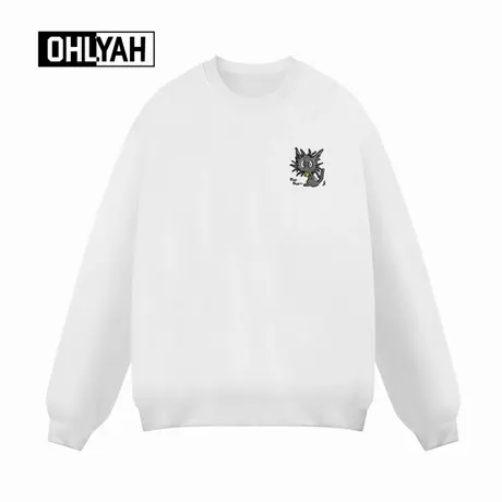 Ohlyah品牌卡通小猫胸花圆领卫衣男女款秋冬休闲百搭纯棉打底长袖商品大图