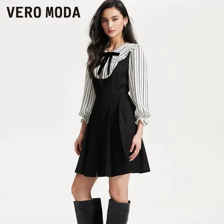 Vero Moda奥莱连衣裙春秋新款学院风甜美减龄假两件条纹裙子流行图片