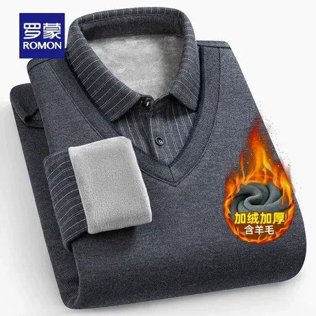 【含羊毛+加绒】罗蒙男士针织假两件2025冬季新款中老年保暖毛衣图片