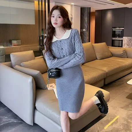 唐狮秋季小香风连衣裙女秋冬季新款长袖法式气质温柔针织毛衣裙y5图片