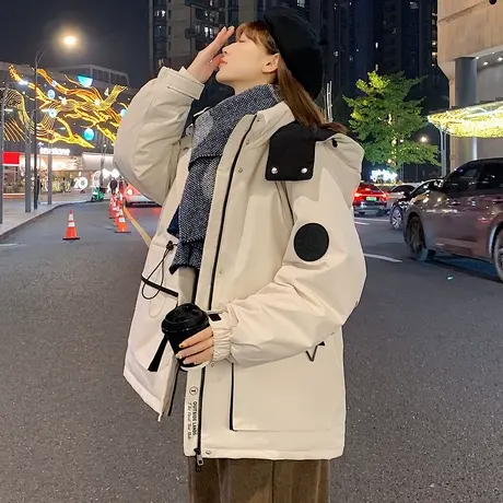 【防水】唐狮2024新款白色羽绒服女款超好看工装中长款派克服外套商品大图