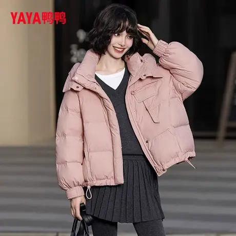 鸭鸭羽绒服女短款2025冬季新款百搭休闲时尚连帽加厚羽绒服外套YZ商品大图