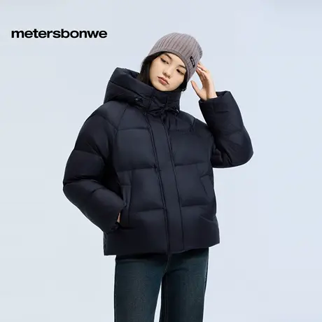 美特斯邦威女2025冬季新款潮流时尚舒适百搭插肩袖纯色连帽羽绒服图片