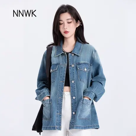 美式高街牛仔外套女2025新款秋季巨好看设计感上衣中长款休闲夹克商品大图
