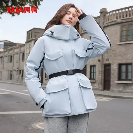 【鸭鸭甄选】羽绒服女2024新品短款腰带收腰休闲百搭轻暖舒适外套商品大图