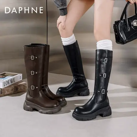 达芙妮云软骑士靴女2025新款秋冬皮带扣长靴美拉德靴子厚底中筒靴图片