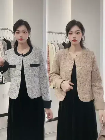 高级感百搭小香风短外套2023秋季新款法式复古通勤长袖撞色上衣潮商品大图