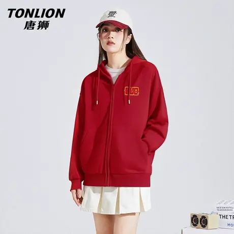 唐狮官方红色开衫外套女2026新款女士本命年马年宽松连帽卫衣女VB图片