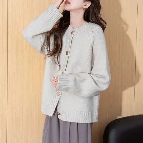 唐狮秋冬毛衣女外套简约风别致小众设计圆领开衫春秋高级感潮tu图片