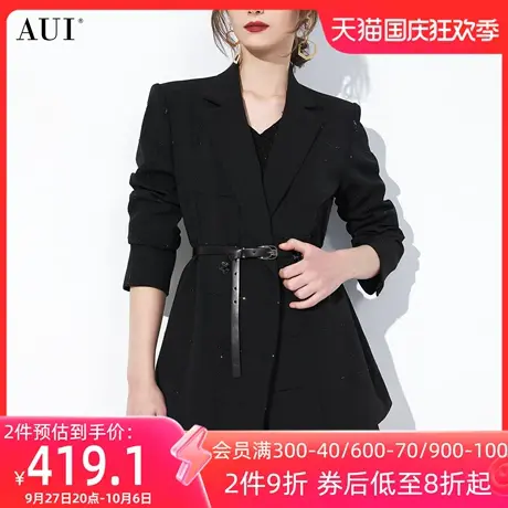 AUI黑色御姐气质职业西装外套女2023秋冬新款设计感小众修身西服图片