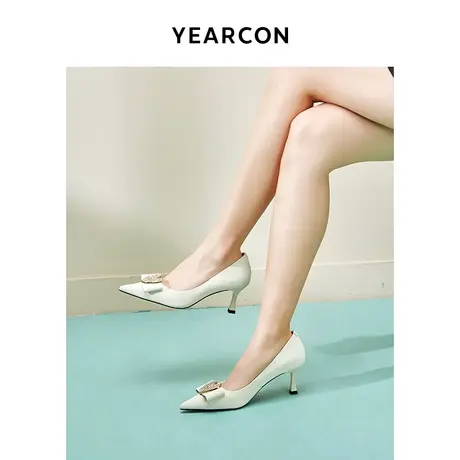 意尔康女鞋水钻方扣细跟高跟鞋女仙女风气质单鞋羊皮鞋子2023新款图片