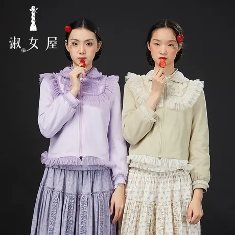 淑女屋官方旗舰店蝴蝶结雪纱卫衣图片