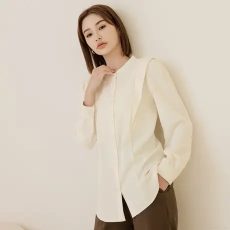 桔熊秋冬季通勤气质新中式衬衫不易皱立领长袖上衣女大码AB19047图片