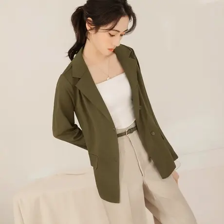 桔熊春秋季纯色小西装女短外套修身通勤薄款正装胖妹妹大码EA2250图片