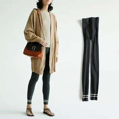 九分打底裤学院风女春秋薄款小脚显瘦韩版外穿拼接棉灰色个性外穿商品大图