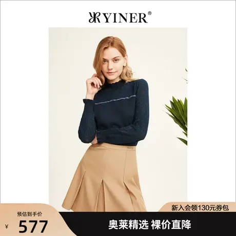 YINER音儿女装2022冬季新款蕾丝拼接针织衫商品大图