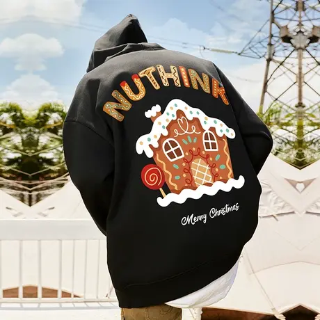 Nuthink中性圣诞节加绒加厚糖果屋圣诞卫衣男潮春季加肥加大外套商品大图