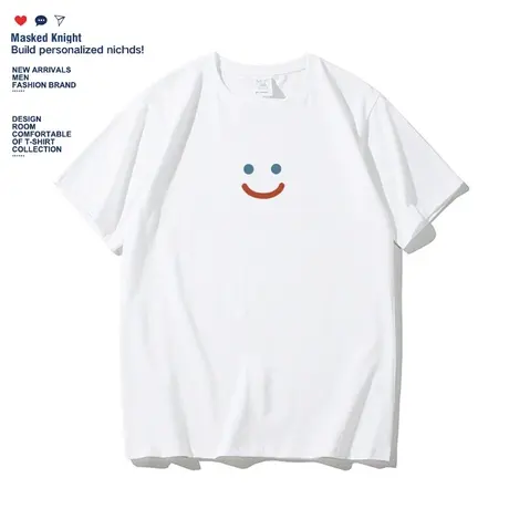 2023夏季新款简约笑脸t恤短袖男学生情侣装宽松纯棉半袖体恤衫商品大图