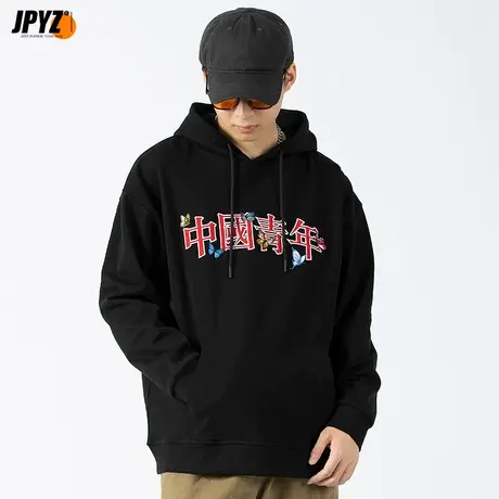 中国青年刺绣连帽卫衣男宽松秋冬季潮流GBOY潮ins上衣2022新外套商品大图
