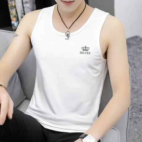 莫代尔白色背心男潮牌印花健身运动坎肩夏季冰丝速干凉感无袖t恤商品大图