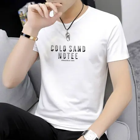 莫代尔夏季男士短袖t恤圆领新款白色衣服潮流潮牌半袖男生打底衫商品大图