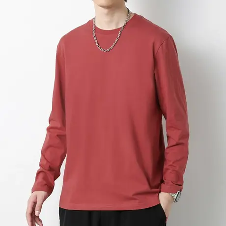 纯棉长袖t恤男春秋季潮流宽松纯色上衣服内搭打底衫全棉圆领体恤商品大图