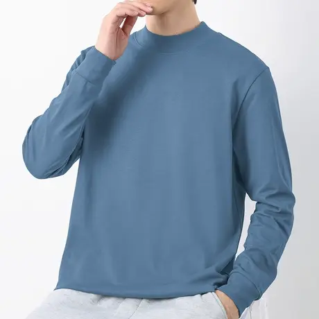 重磅纯棉t恤男长袖半高领内搭打底衫中领秋衣服全棉体恤纯色小衫商品大图