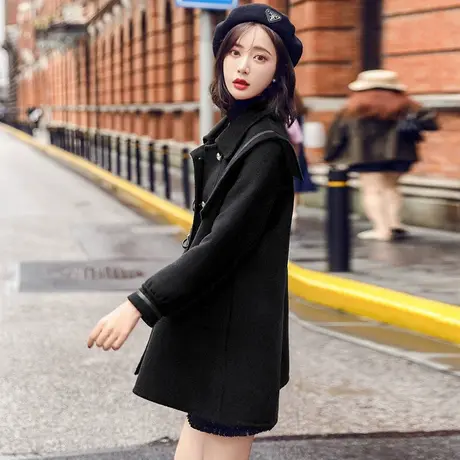 时尚气质双面呢大衣2021年秋冬季新款女士中长款海军领毛呢外套图片