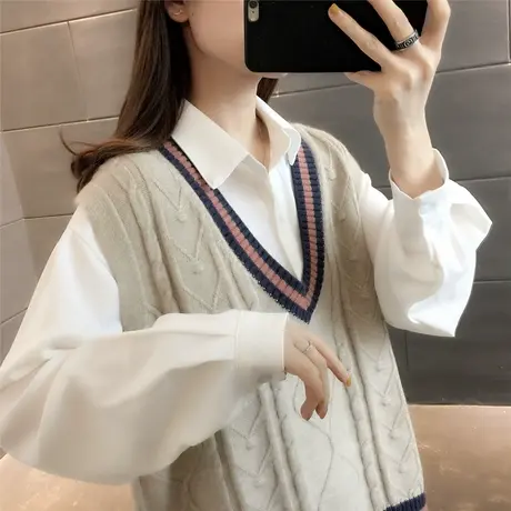 春装2023年新款女毛衣背心女外搭韩版宽松短款洋气针织马甲女上衣图片