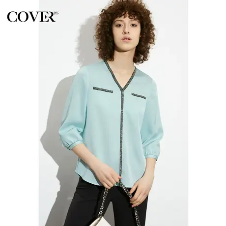 COVER夏季缎面雪纺小香风抗皱衬衣图片