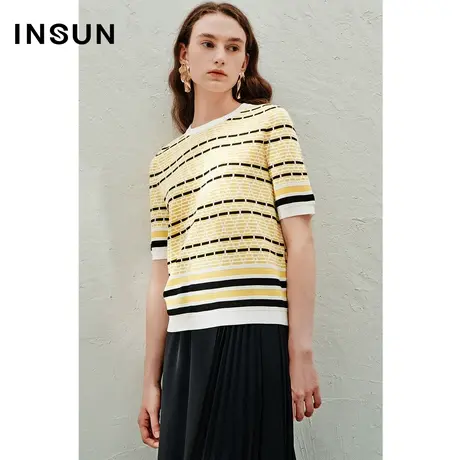 INSUN恩裳线上专选夏季撞色条纹宽松针织衫图片