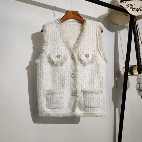 小香风毛衣马甲开衫女秋冬新款韩版v领无袖坎肩针织背心马夹外套商品大图