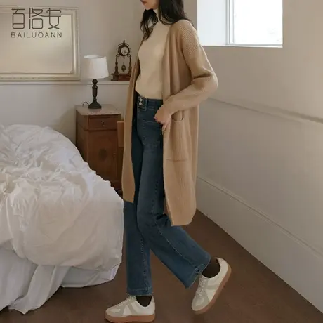 百洛安宽松百搭大码毛衣外套女春装新款休闲中长款长袖针织衫外搭图片