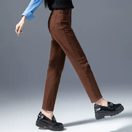 高腰牛仔裤女2024新款秋季咖啡色裤子加长显瘦春秋女裤萝卜哈伦裤商品大图