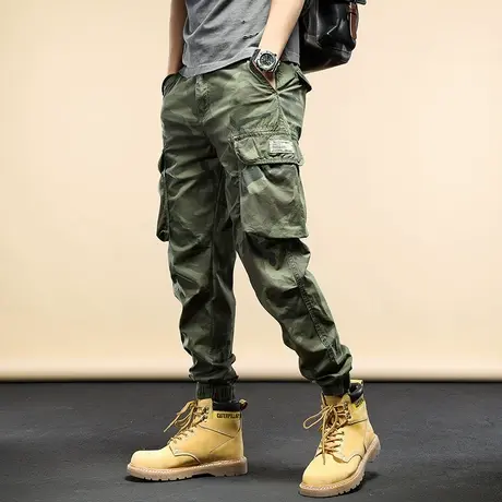 2022春夏新款工装裤男潮牌ins宽松小脚束脚裤潮流百搭束脚迷彩裤商品大图