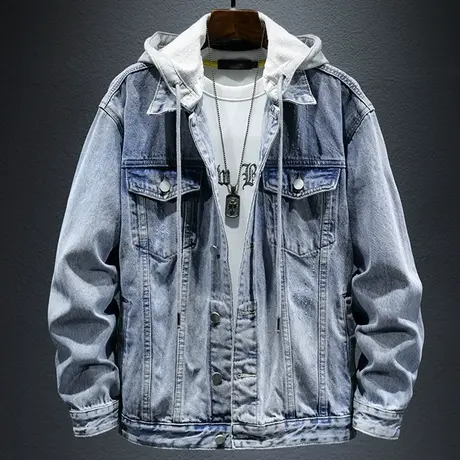 男潮上衣2022年新款时尚翻领宽松休闲工装牛仔夹克宽松舒适外套男图片