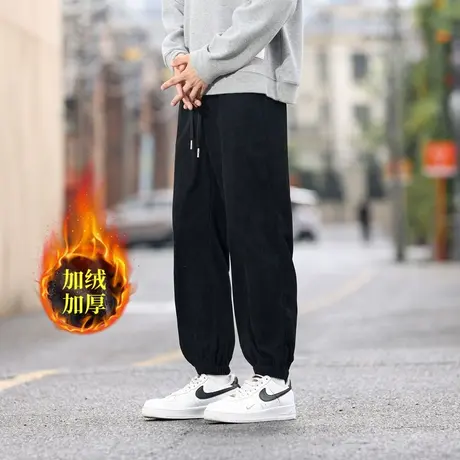 裤子男秋冬潮牌宽松灯芯绒运动裤男士潮流休闲裤长裤束脚加绒卫裤图片