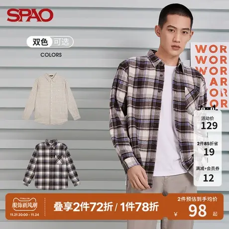 SPAO 男士衬衫春季新款棉质休闲宽松格纹复古潮流SPYCB11H22商品大图