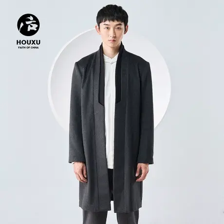 后序毛呢大衣男中长款过膝中式复古汉服男呢子外套 中国风男装图片