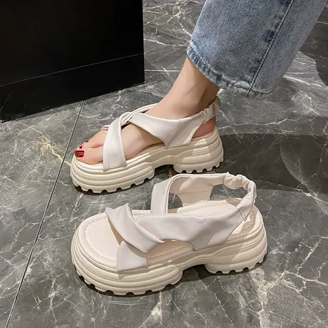 法式晚风配裙子的凉鞋女仙女风小众气质2023年夏季新款厚底罗马鞋商品大图