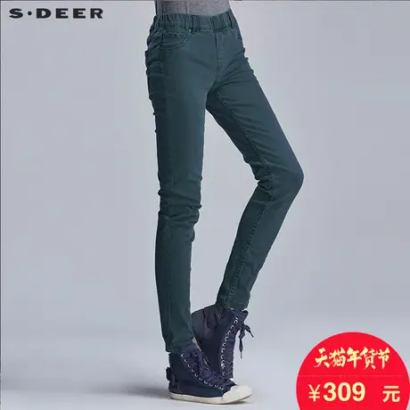 sdeer圣迪奥女装2018春装松紧纯色修身直筒休闲长裤S16180877商品大图
