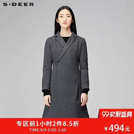 sdeer圣迪奥冬装简约斜襟设计暗扣翻领毛呢大衣外套S17481869🍶商品大图